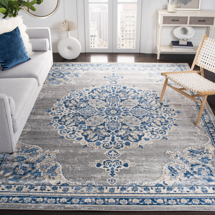 Bungalow Rose Halma Oriental Light Grey / Blue Area Rug & Reviews Wayfair